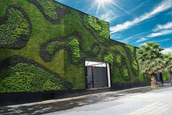Store front with artificial plant walls